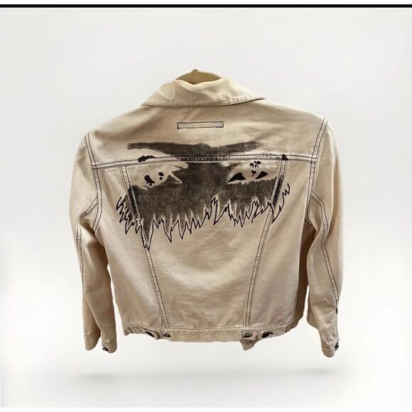 Marc Jacobs Denim Jacket Medium 2002 Archive Graphic Sketch Off White Y2K Jean - Picture 6 of 16